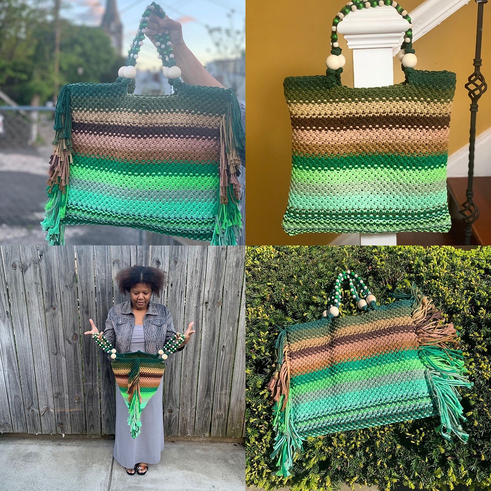 Miniature : Sac a franges en macramé vert nature