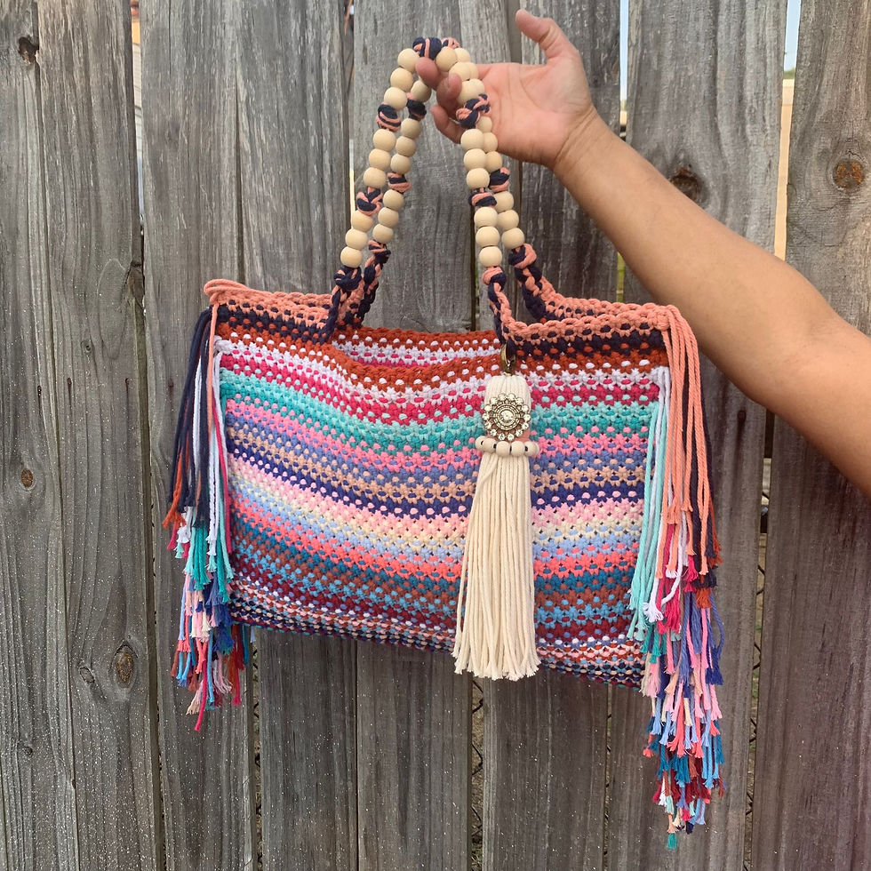 Miniature : Sac à franges en macramé ( porte-clés inclus)