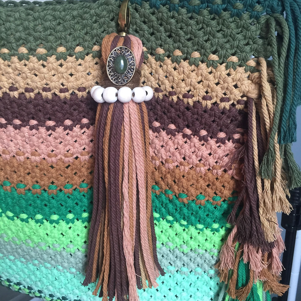 Miniature : Sac a franges en macramé vert nature