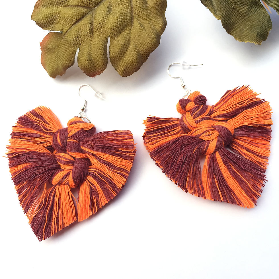 Miniature : Boucles d’oreilles macramé plume Automne 🍂 
