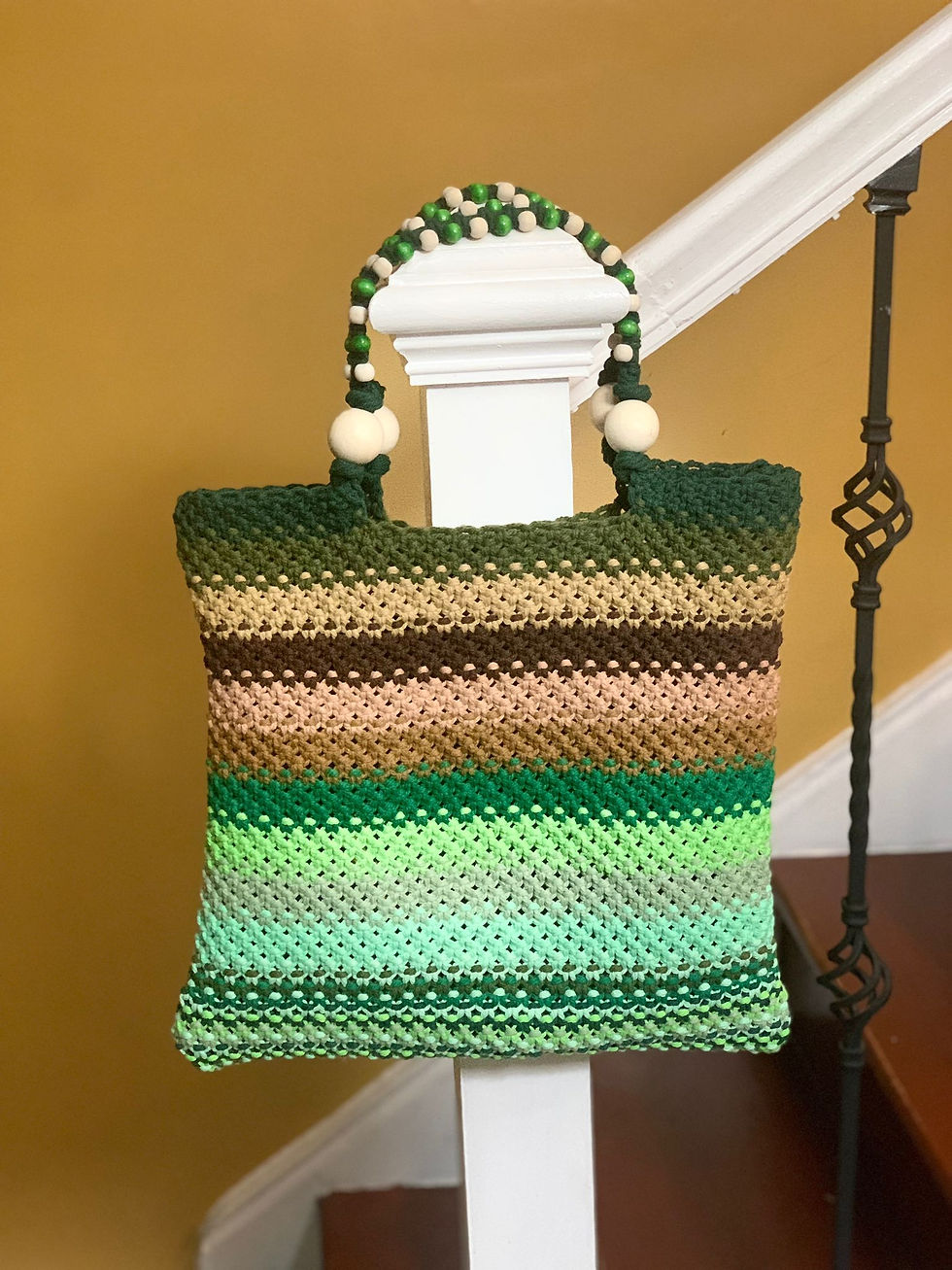 Miniature : Sac a franges en macramé vert nature