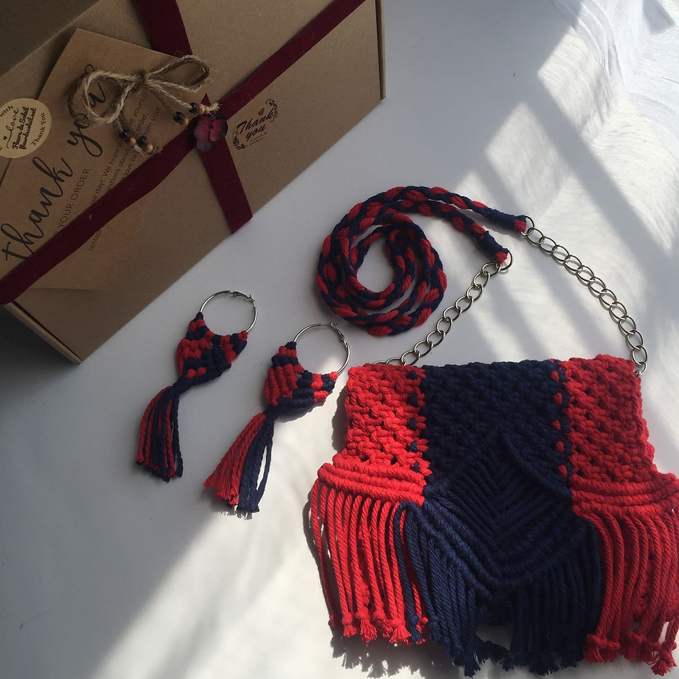 Miniature : Sac macramé Marine (boucles d’oreilles inclus)