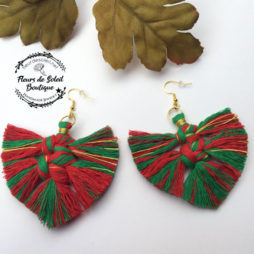 Miniature : Boucles d’oreilles macramé plume Fêtes Noël 🎄 