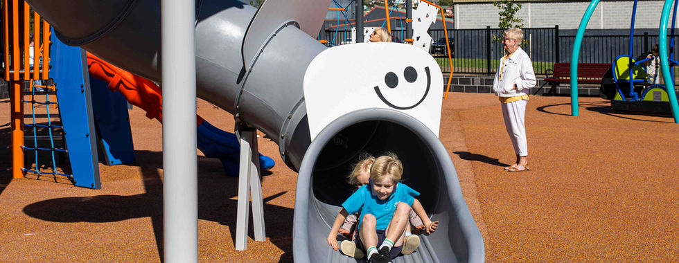 Willplay Space-themed playground equipment at Benjafield Park in Moonah, Tasmania.