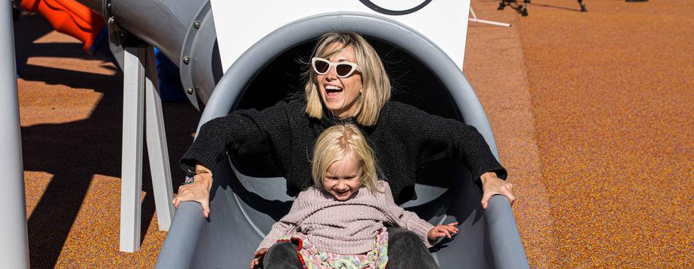 Willplay Space-themed playground equipment at Benjafield Park in Moonah, Tasmania.