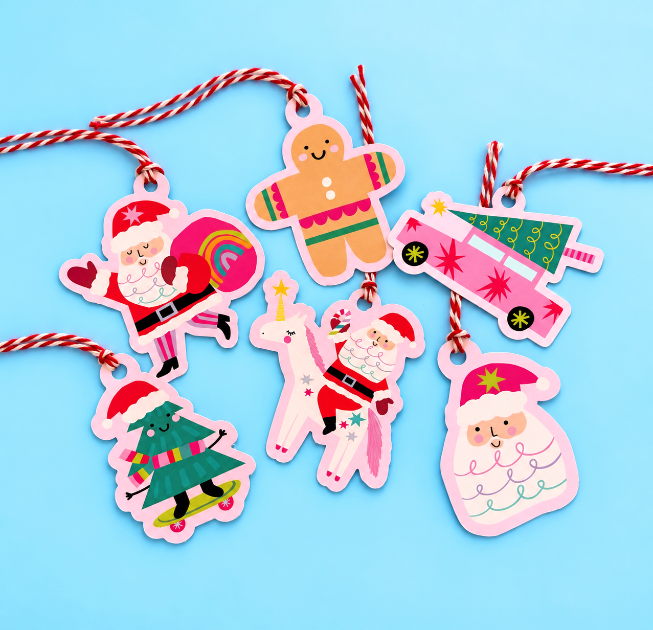 Pink Santa Christmas Tags