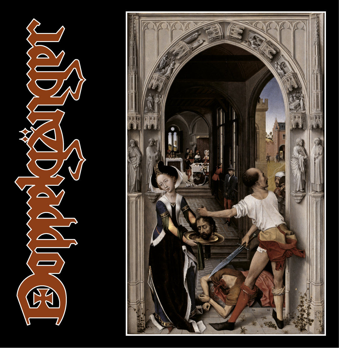Doppelgänger CD cover: Violent scene; medieval-style artwork