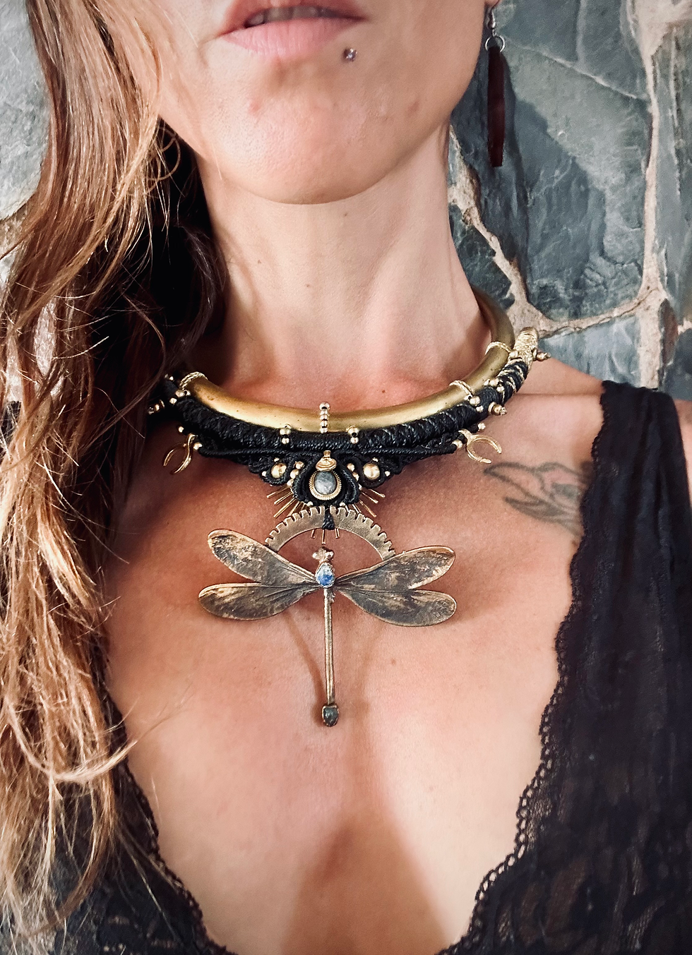 Thumbnail: Handmade Macrame Necklace with Real Libelluna