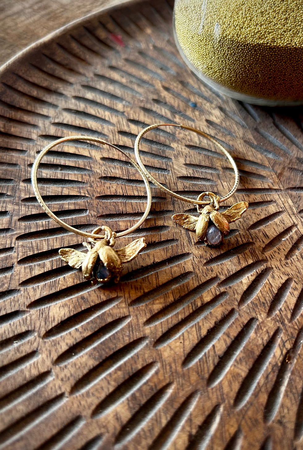 Thumbnail: Handmade earrings with real Platycorynus Nitidus and moonstones