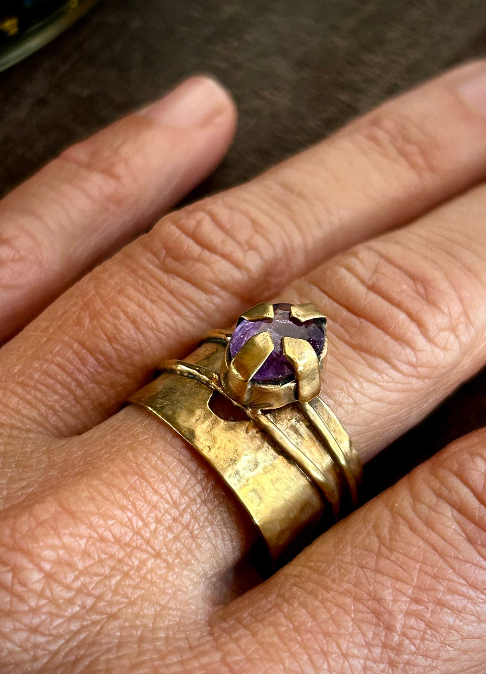 Thumbnail: Handmade gold plated ring with faceted amethyst from Madagascar