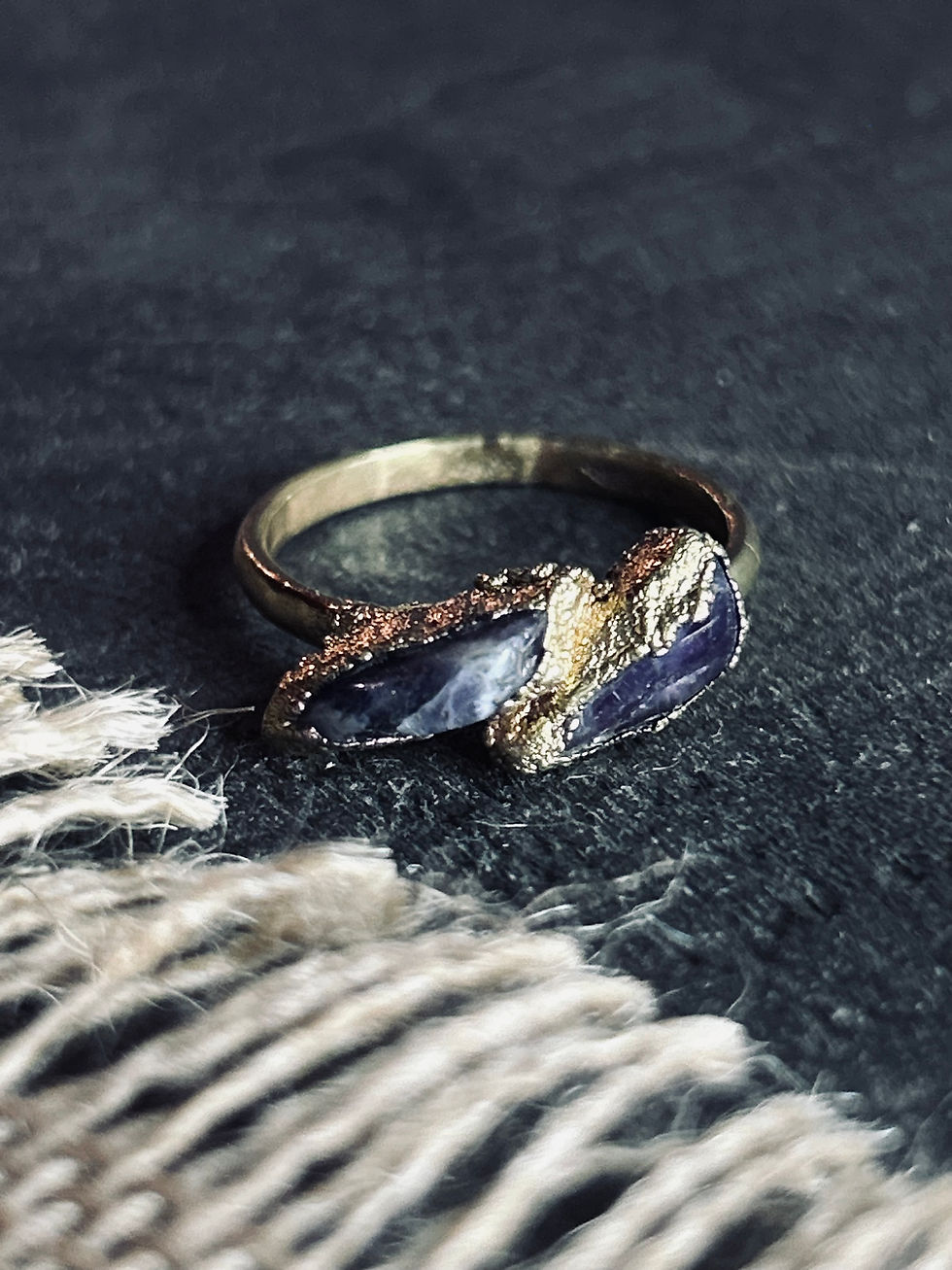 Handmade Gold Plated Ring with Amethysts