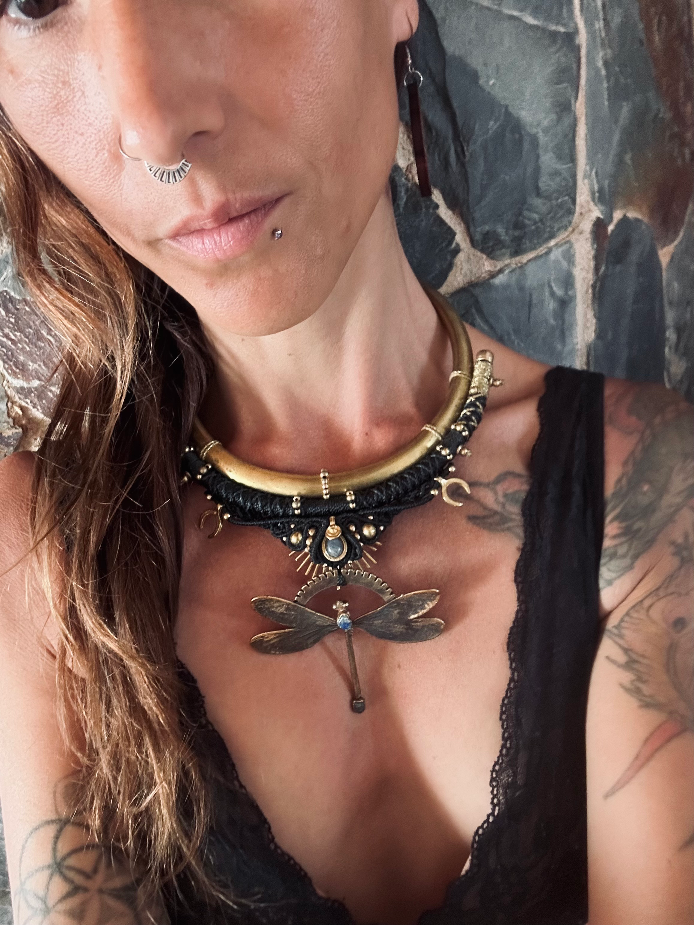 Handmade Macrame Necklace with Real Libelluna