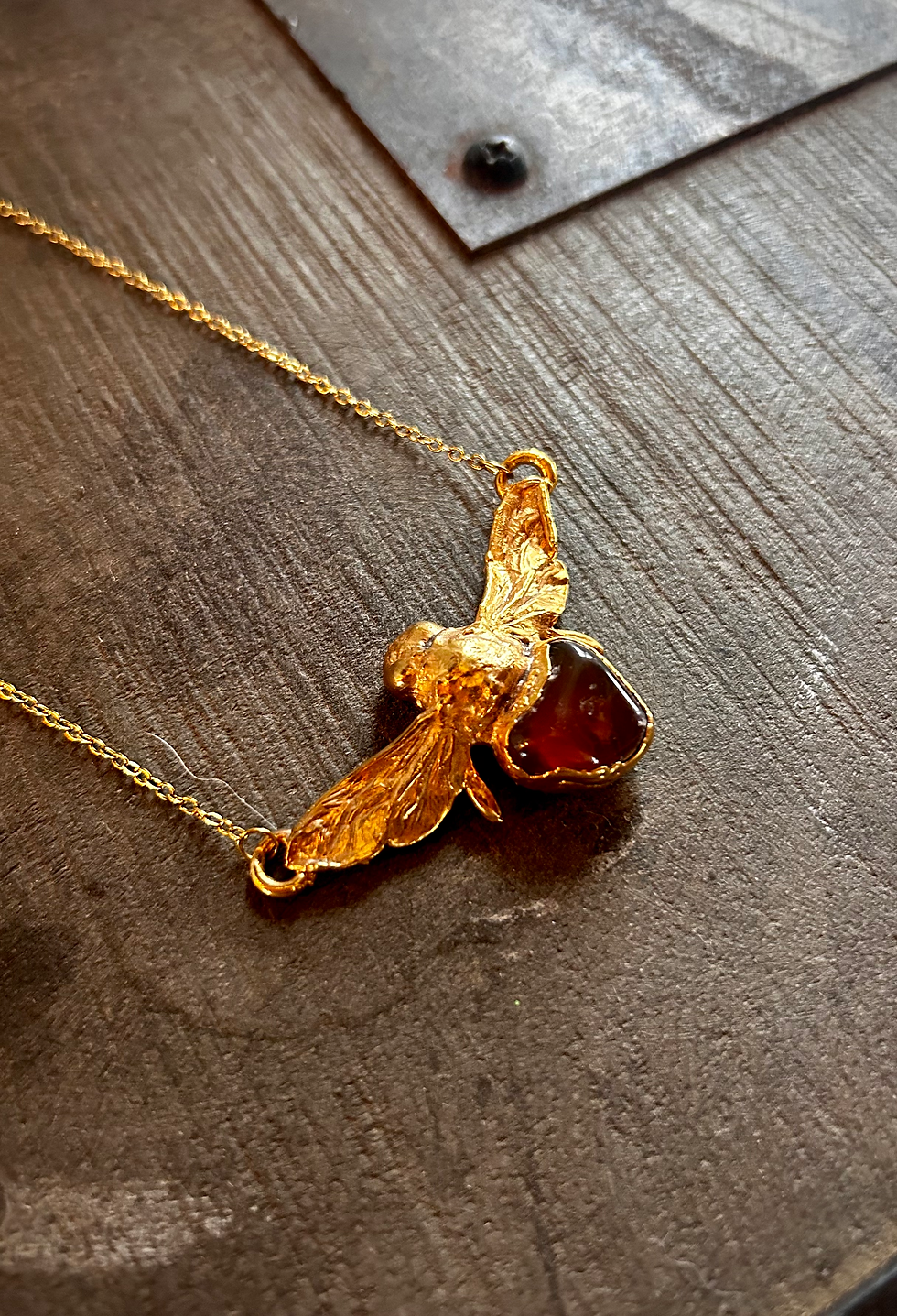 Thumbnail: Pendant with real bee and carnelian