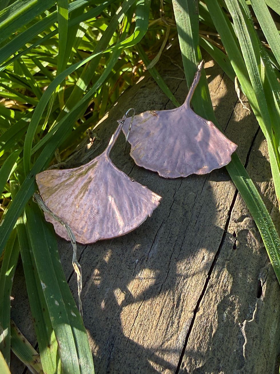 Thumbnail: Handcrafted Copper Earrings with Real Ginkgo biloba Leaves – One of a Kind