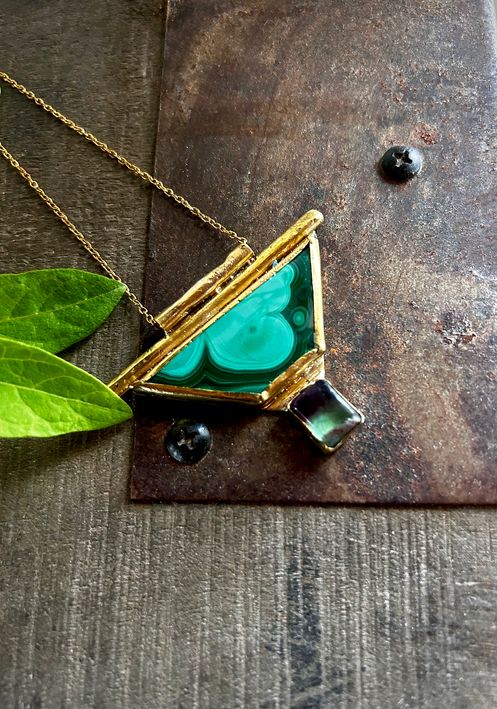 Thumbnail: Handmade Necklace with Malachite and Fluorite