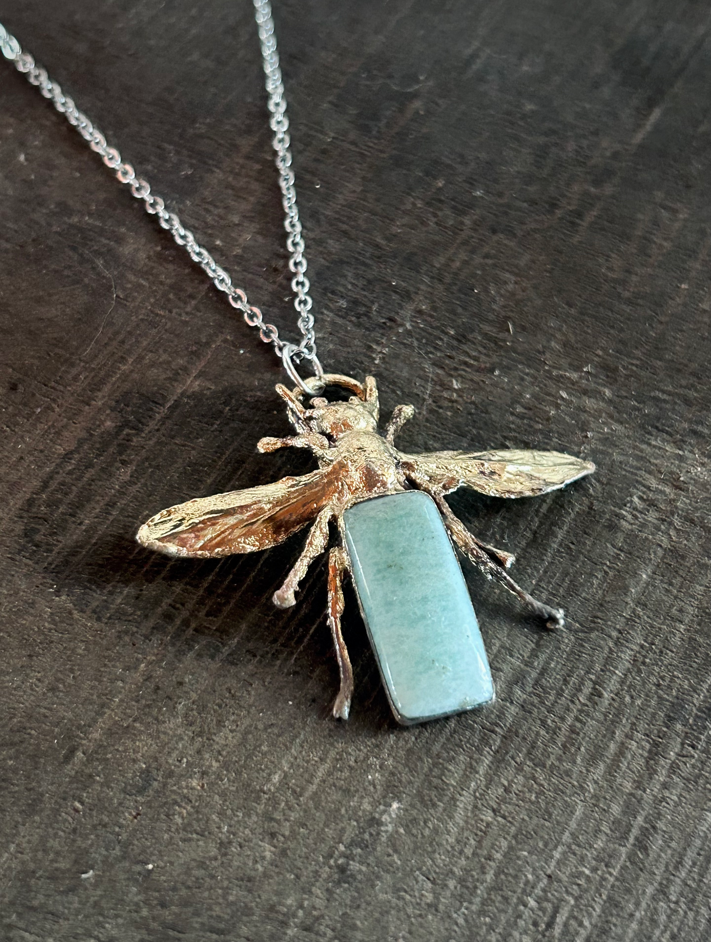Bumblebee Pendant in Electroforming with Amazonite