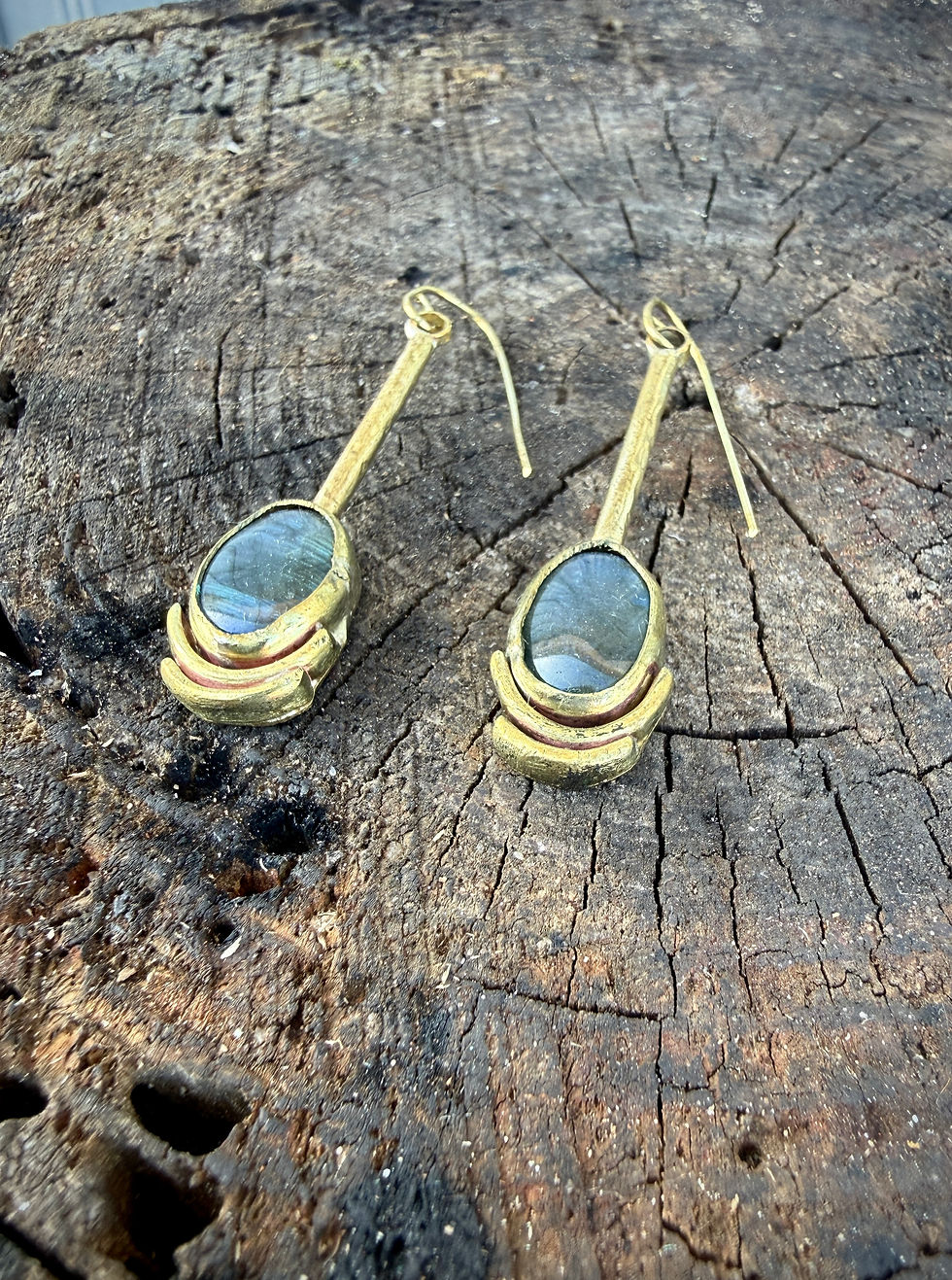 Thumbnail: Handmade Brass Earrings with Labradorite – One of a Kind