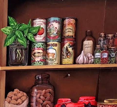painting of a shelf of food