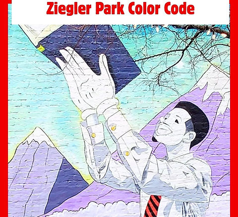 Man with book mural