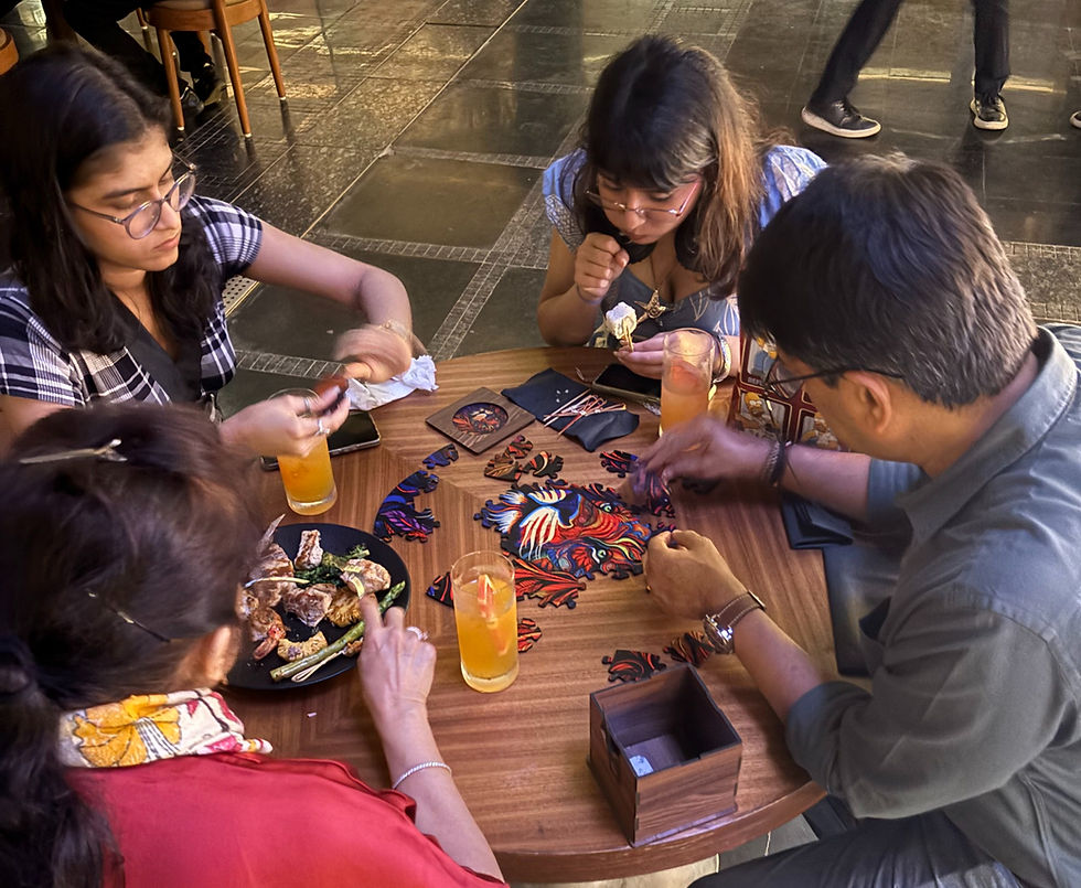 Image shows a group solving CogZart’s vibrant Lion puzzle together, making it one of the engaging things to do instead of scrolling.