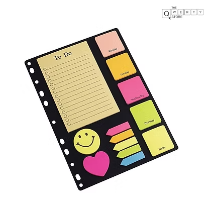 Colorful to-do planner sheet with sticky notes for productivity and cheerful planning by the qwerty store.