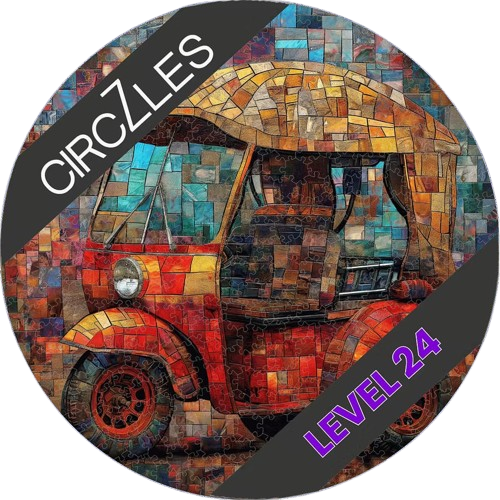Rickshaw circular puzzle icon with 'CIRCZLES' and 'LEVEL 24' text
