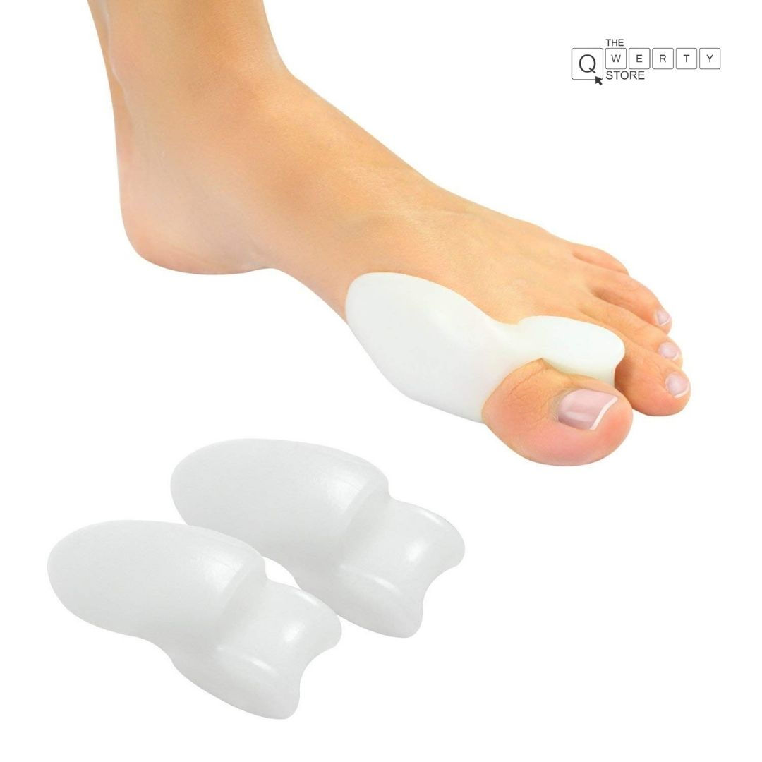Foot with toe separator and two foot rollers on a white background.