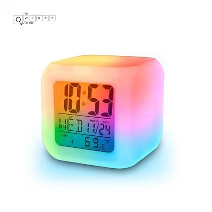 Color-changing cube alarm clock shows time & temperature on desk — The QWERTY Store
