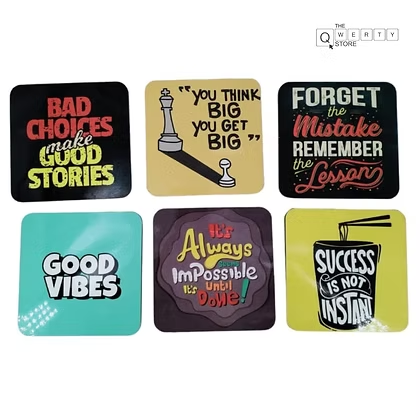 Colorful motivational coasters to brighten tabletops by The QWERTY Store.