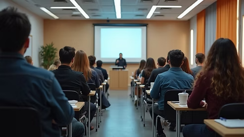 Students attending a career readiness workshop at TQI Academy during a first internship training session
Eye-level view of a classroom with students attending a digital marketing workshop