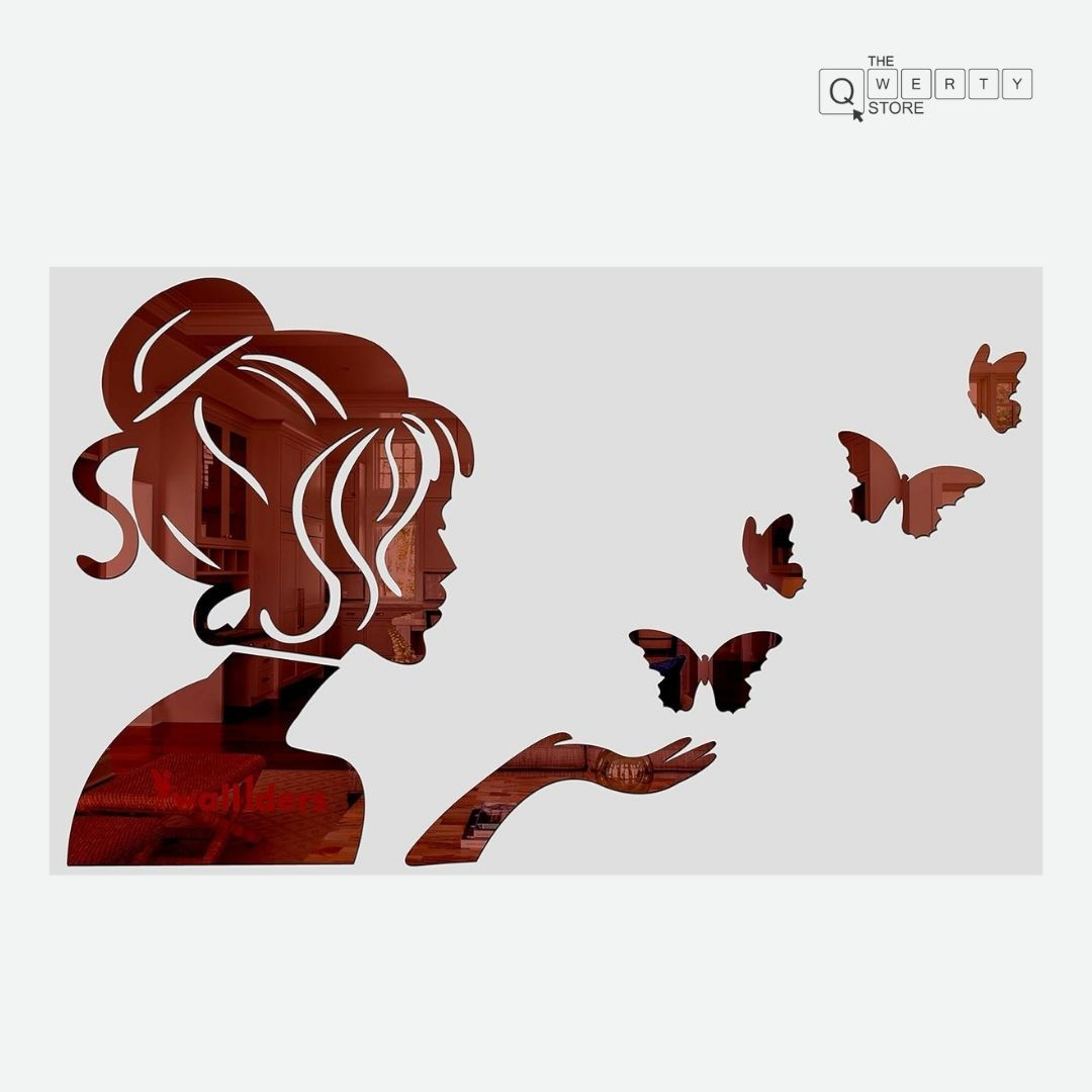 Silhouette of a woman releasing butterflies with The Qwerty Store logo.