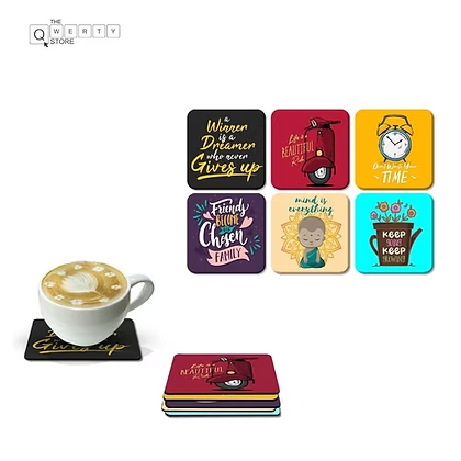 Poster Aesthetic Coaster Sets with funky quotes and prints for eclectic desks — The QWERTY Store