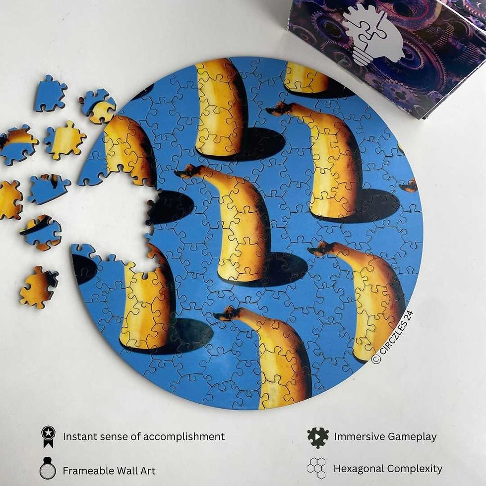 Thumbnail: Circular puzzle with yellow fruit pattern, blue background, and incomplete pieces.