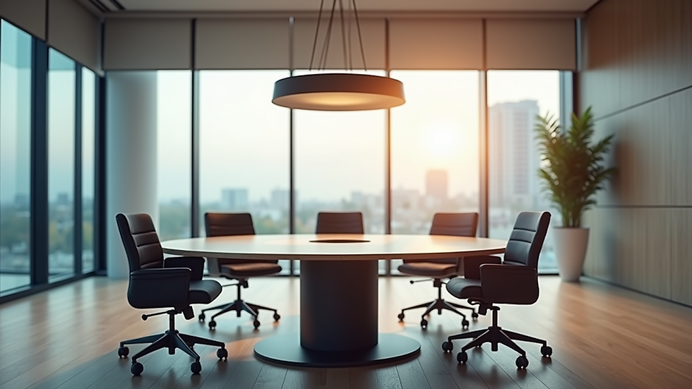 eye-level view of a modern office meeting room with a round table