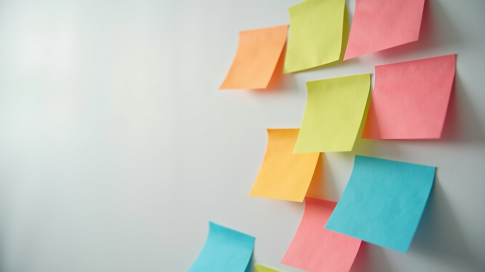Plano de ação com post-its coloridos organizados em um quadro branco