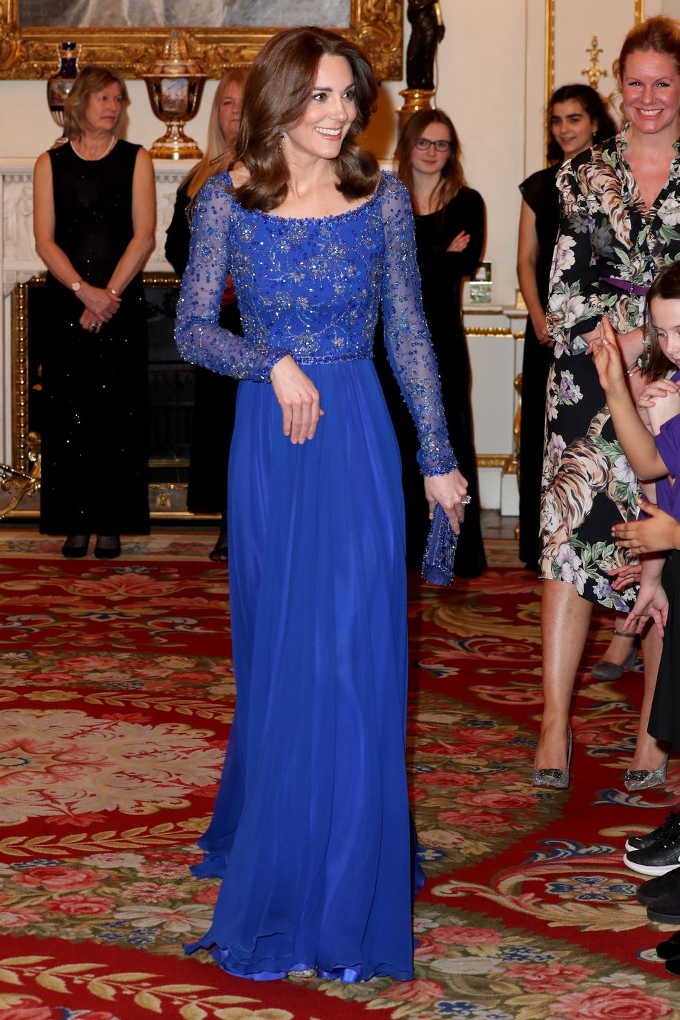 Kate Middleton hosting a gala dinner at Buckingham Palace. The event celebrated the 25th anniversary of Place2Be.