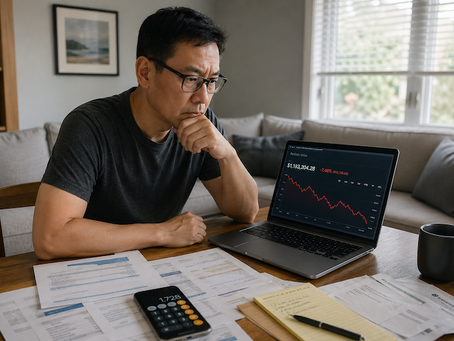 Person reviewing finances during market downturn in early retirement