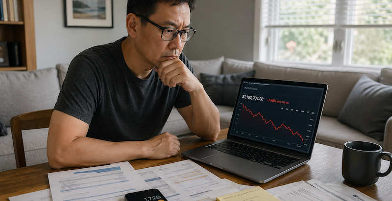Person reviewing finances during market downturn in early retirement