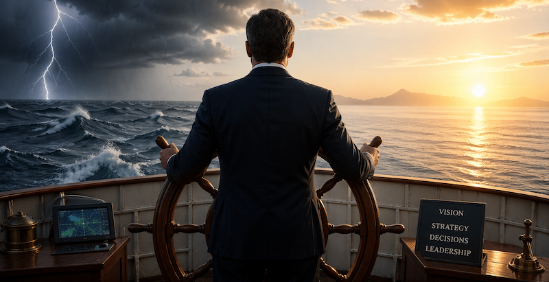 CEO steering company through uncertainty like a ship captain