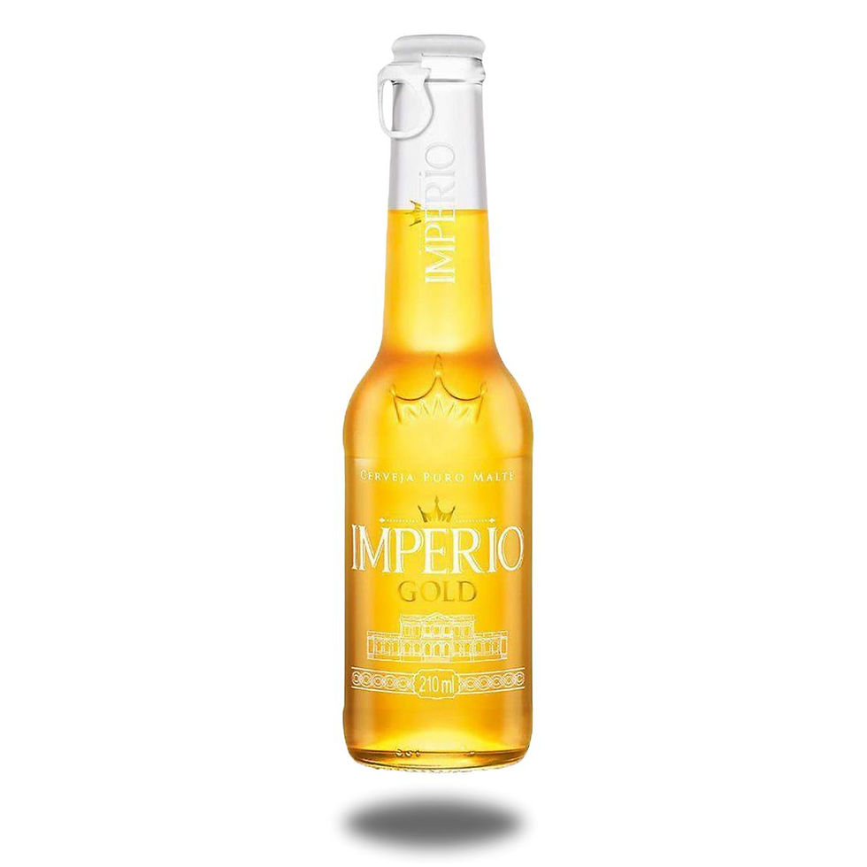Frente da garrafa de vidro long neck 210ml da cerveja imperio gold