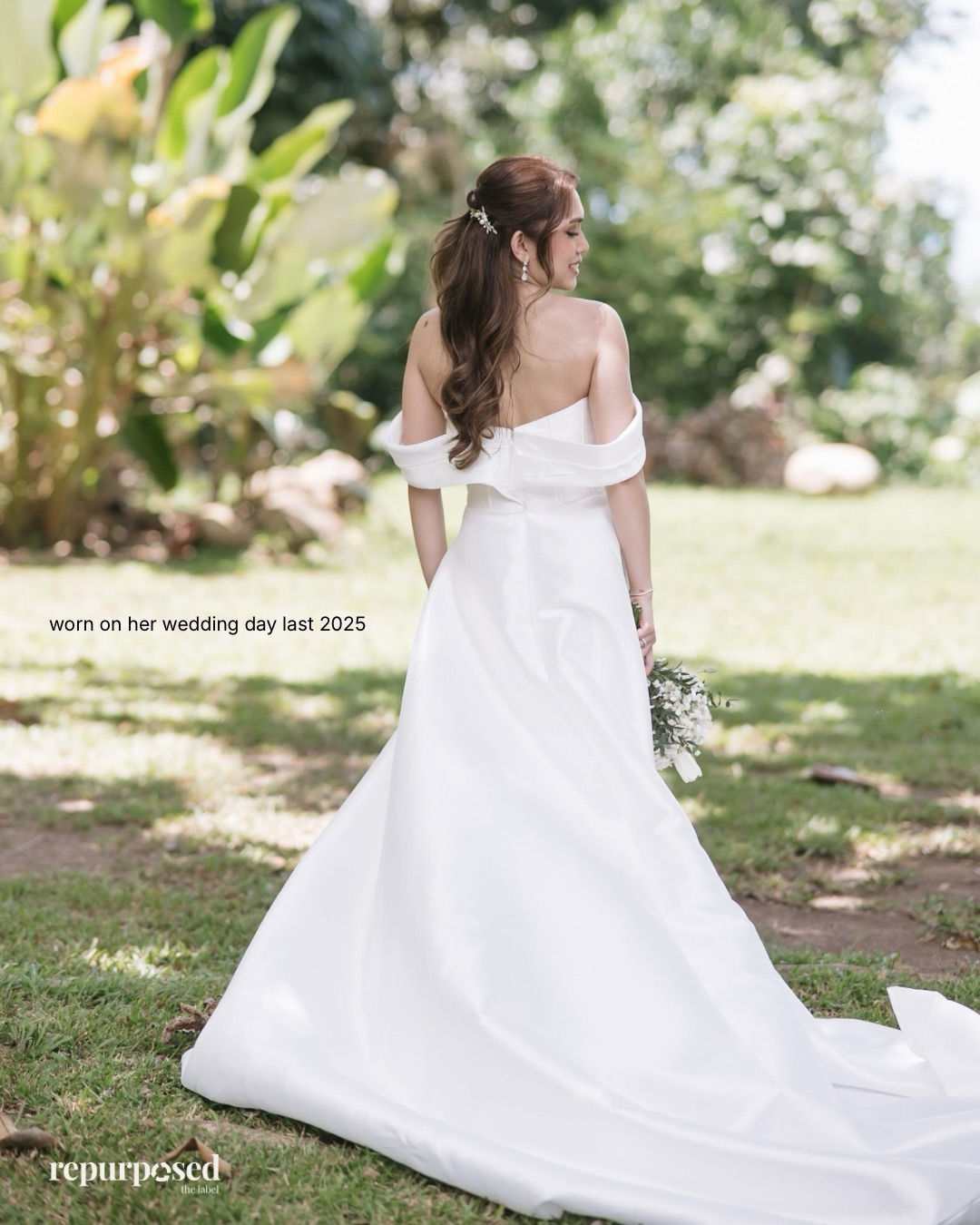 classic off-shoulder wedding gown