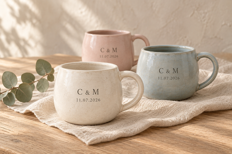 cadeau invité tasse en céramique avec initiales des mariés