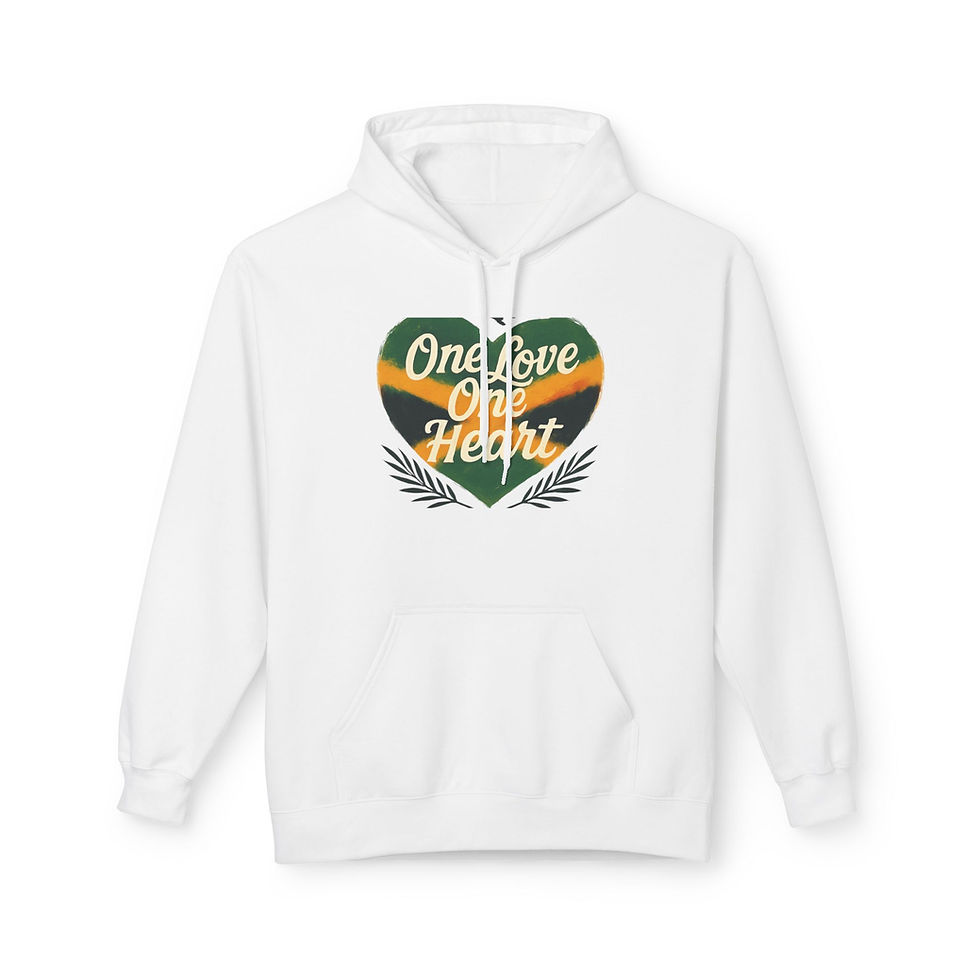 Thumbnail: One Love One Heart Heart Graphic Hoodie | Reggae Colors, Palm Leaves