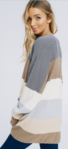 Thumbnail: Long sleeve open front rainbow striped knit cardigan