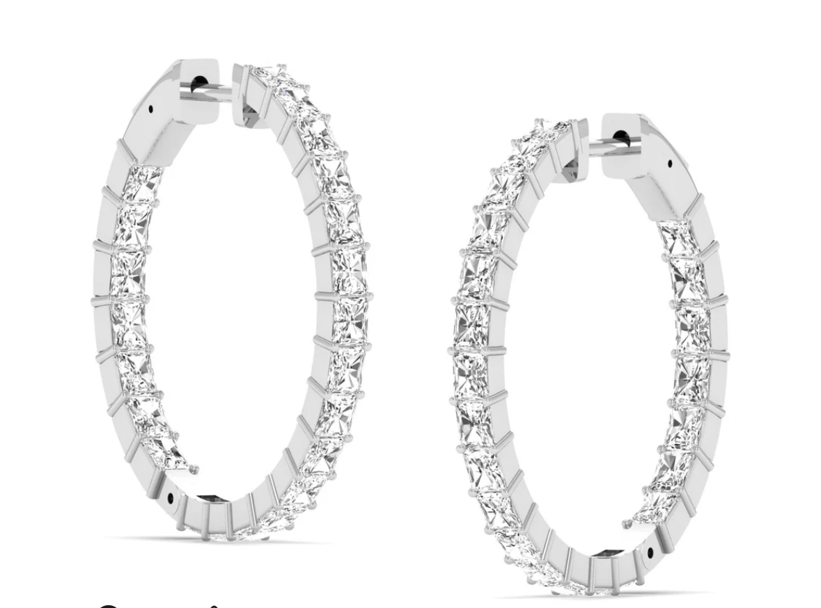 Princess Cut Diamond Hoop Earrings