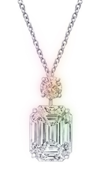 Emerald Cut & Round Diamond Pendant