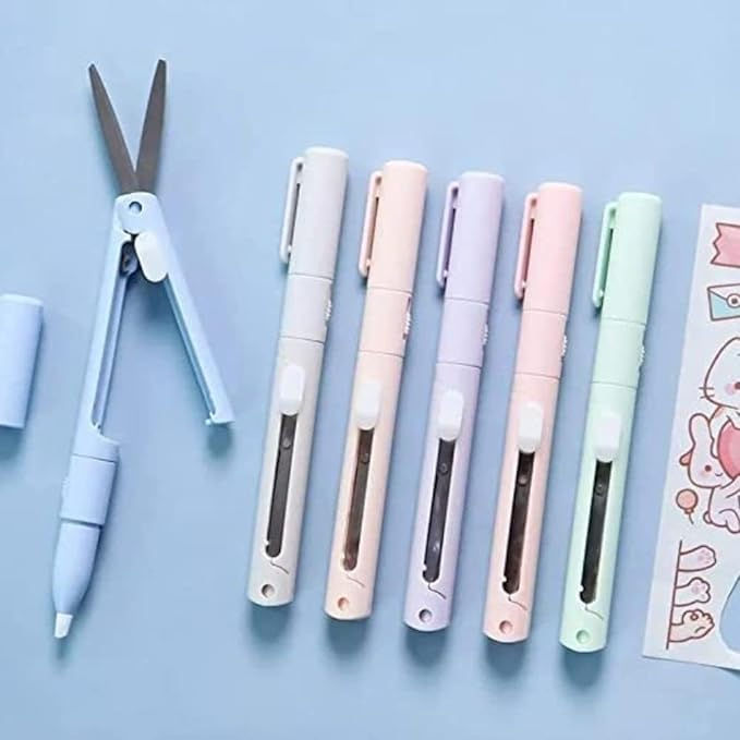 Ceative Multifunction Foldable Scissors 2 in 1 Pen Cutter with Mini Folding Scis