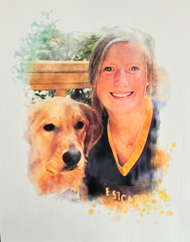 Painting of a girl and her dog.