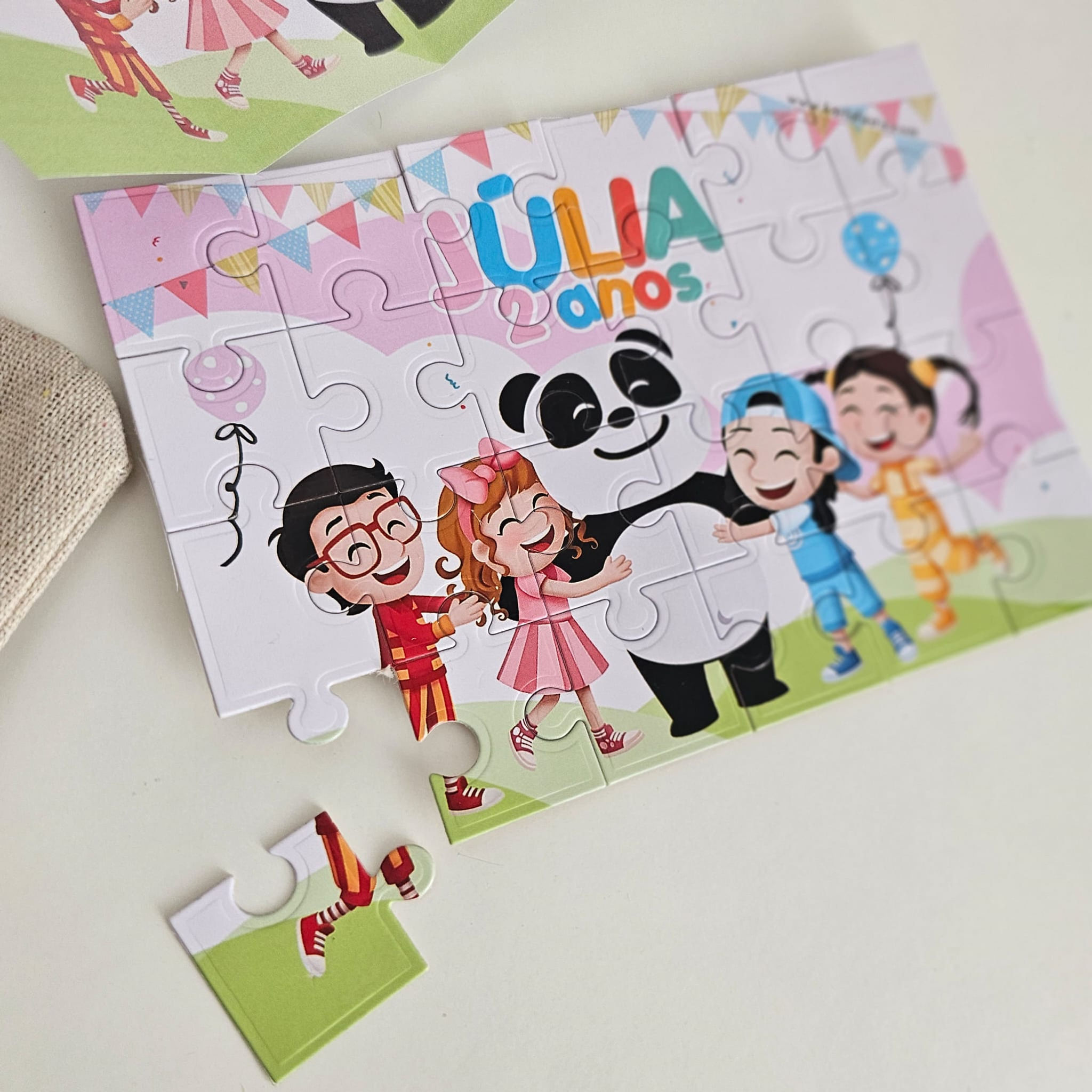 Mini puzzle Personalizado Panda e Caricas com saco - Lembrança Didática