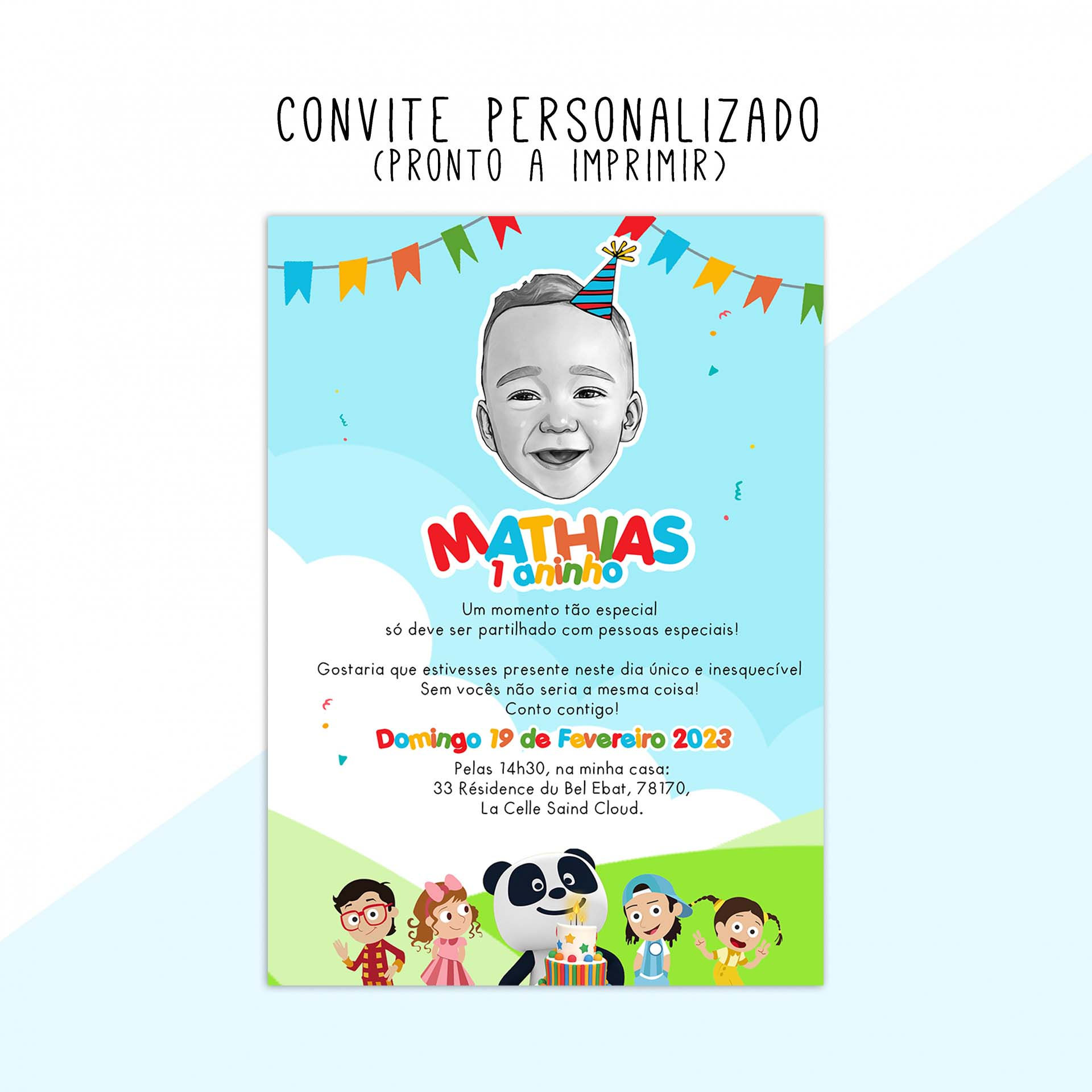 Convite digital panda (pronto a imprimir)